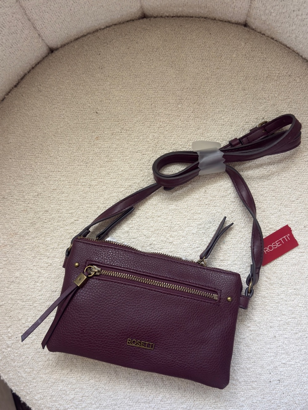 Rosetti Plum Pebbled Leather Crossbody Bag with Gold Hardware
